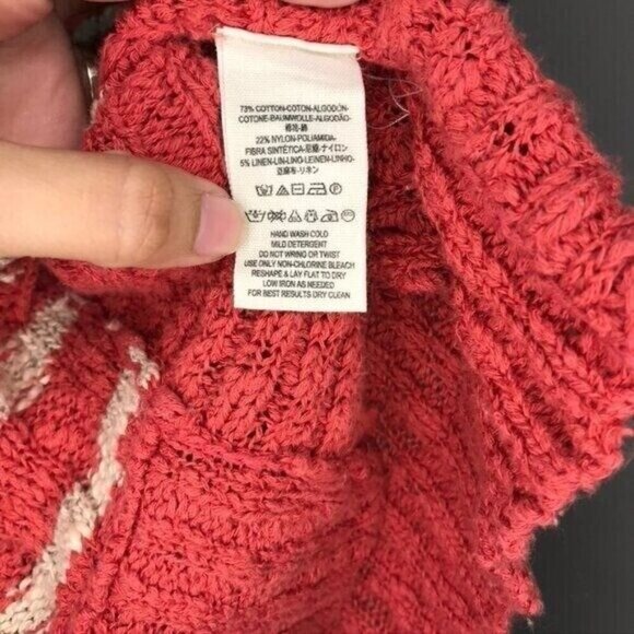 Free People Rib Knit Top Womens Size‎ Medium Red White Striped Boho Pullover - Picture 6 of 6